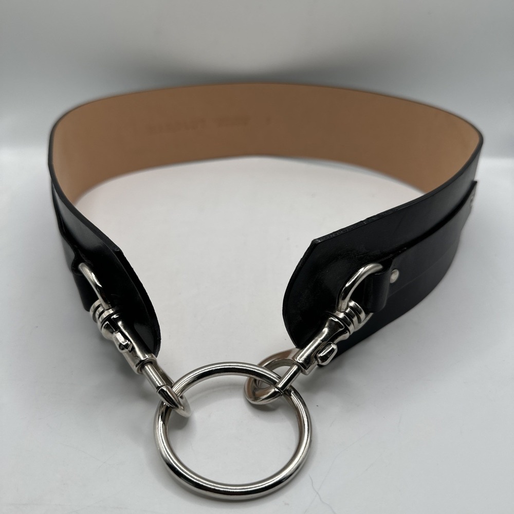 Vintage Harold's Black Leather Belt Silver Equestrian Style Ring Buckle Sz Small
